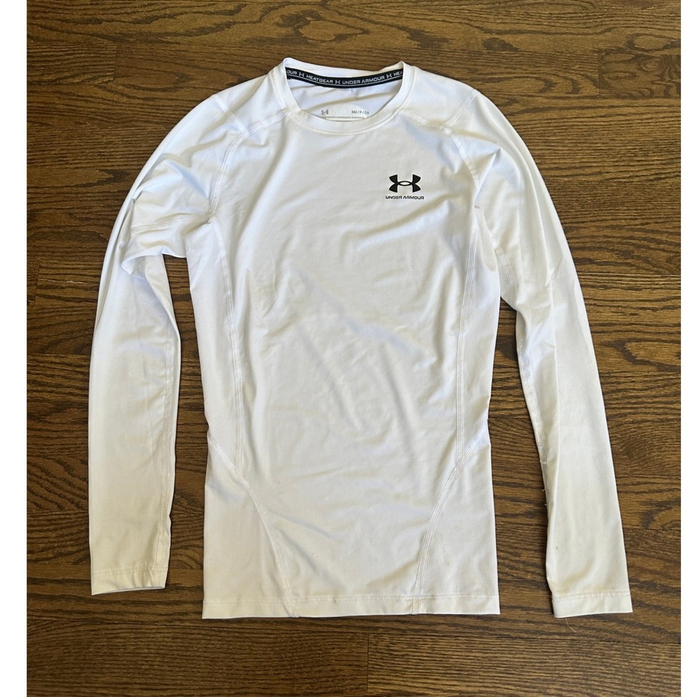 Under Armour HeatGear Compression Shirt Men Small White Long Sleeve Base Layer